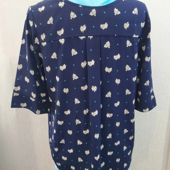 Poem by Oliver Bonas Dog Spotty polka dot Blouse Top Size 10 uk Navy Blue White - Picture 6 of 7